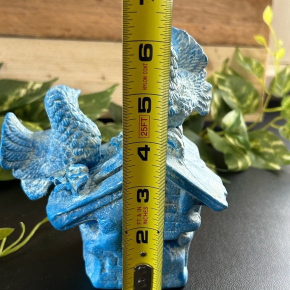 Upcycled  Bird Ceramic Bank Shelf Sitter Spring Country Cottage Blue 6 X 6 - Picture 10 of 15